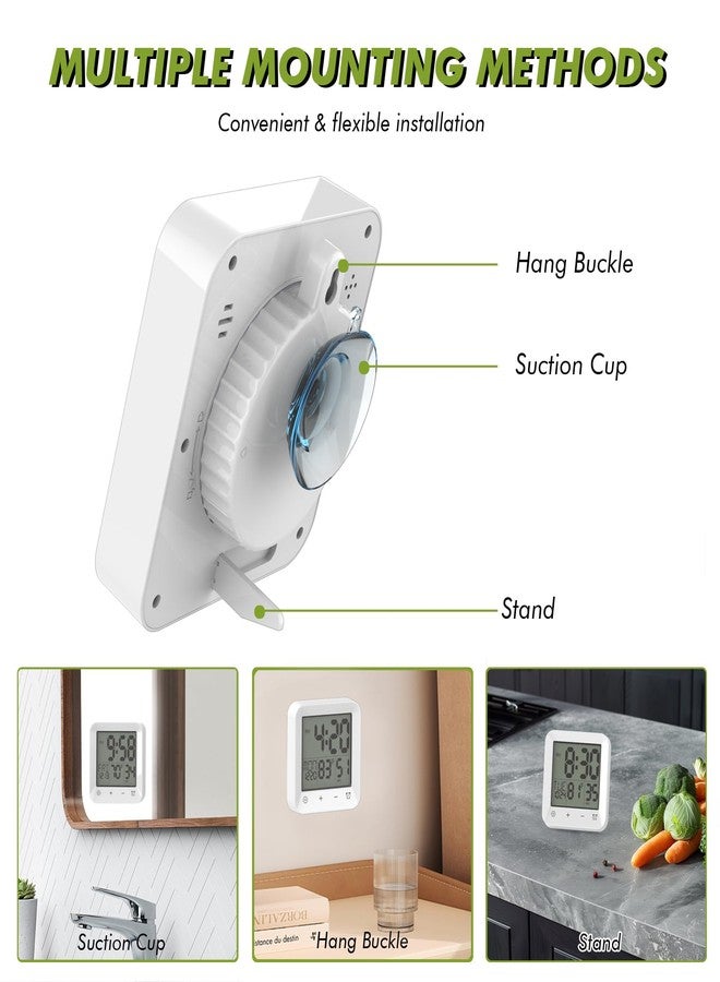 Wisoee Digital Bathroom Shower Clock Waterproof Countdown Timer Kitchen Wall Clock with Touch Screen Temperature LCD Display Suction Cup Hanging Hole Stand for Kids and Adults - Image 4