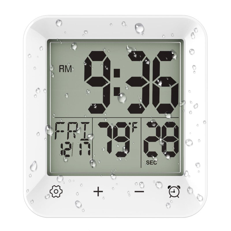 Wisoee Digital Bathroom Shower Clock Waterproof Countdown Timer Kitchen Wall Clock with Touch Screen Temperature LCD Display Suction Cup Hanging Hole Stand for Kids and Adults - Image 1