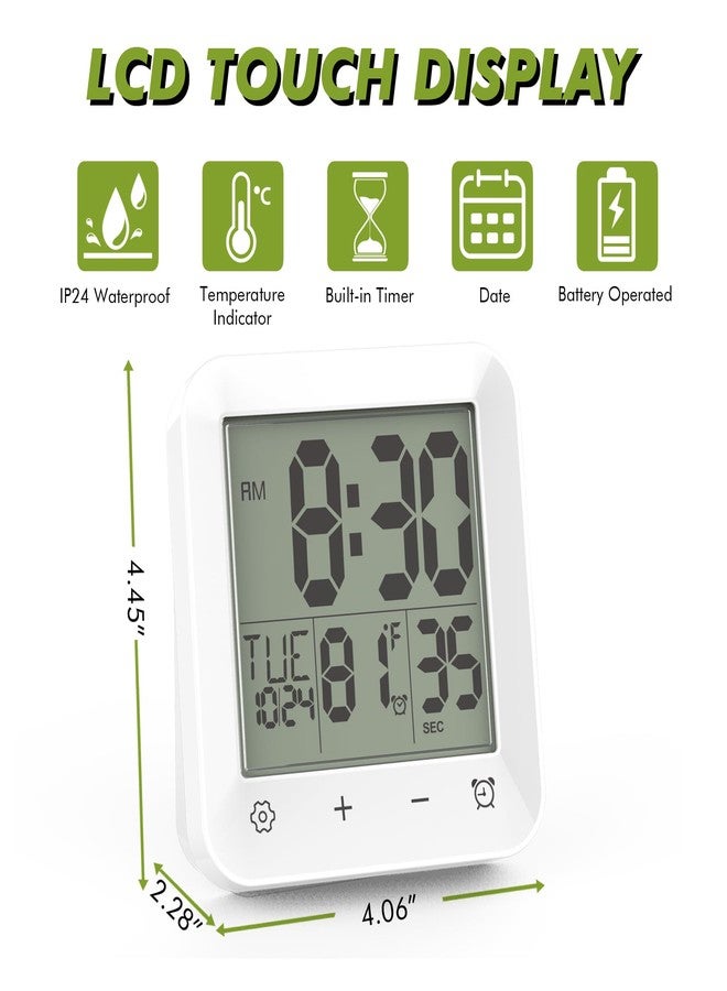 Wisoee Digital Bathroom Shower Clock Waterproof Countdown Timer Kitchen Wall Clock with Touch Screen Temperature LCD Display Suction Cup Hanging Hole Stand for Kids and Adults - Image 2