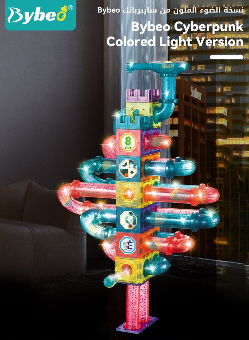 بيبو مجموعة من 111 قطعة من البلاطات المغناطيسية الخفيفة، مجموعة ألعاب بناء للأطفال، مكعبات بناء ملونة للمسارات، ألعاب تعليمية ثلاثية الأبعاد واضحة STEM، ألغاز مغناطيسية وبلاطات تكديس للأطفال من عمر 3 و4 و5 و6 و7 و8 و10 سنوات فما فوق - Image 4