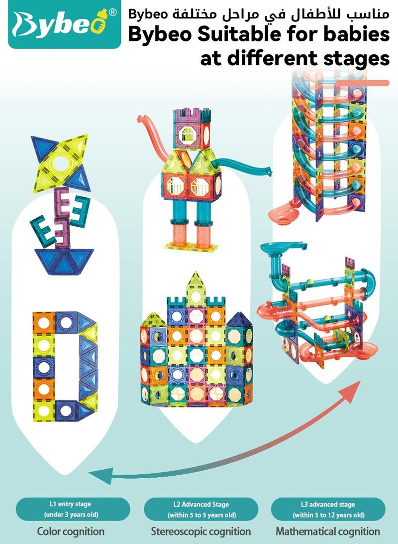 بيبو مجموعة من 111 قطعة من البلاطات المغناطيسية الخفيفة، مجموعة ألعاب بناء للأطفال، مكعبات بناء ملونة للمسارات، ألعاب تعليمية ثلاثية الأبعاد واضحة STEM، ألغاز مغناطيسية وبلاطات تكديس للأطفال من عمر 3 و4 و5 و6 و7 و8 و10 سنوات فما فوق - Image 2