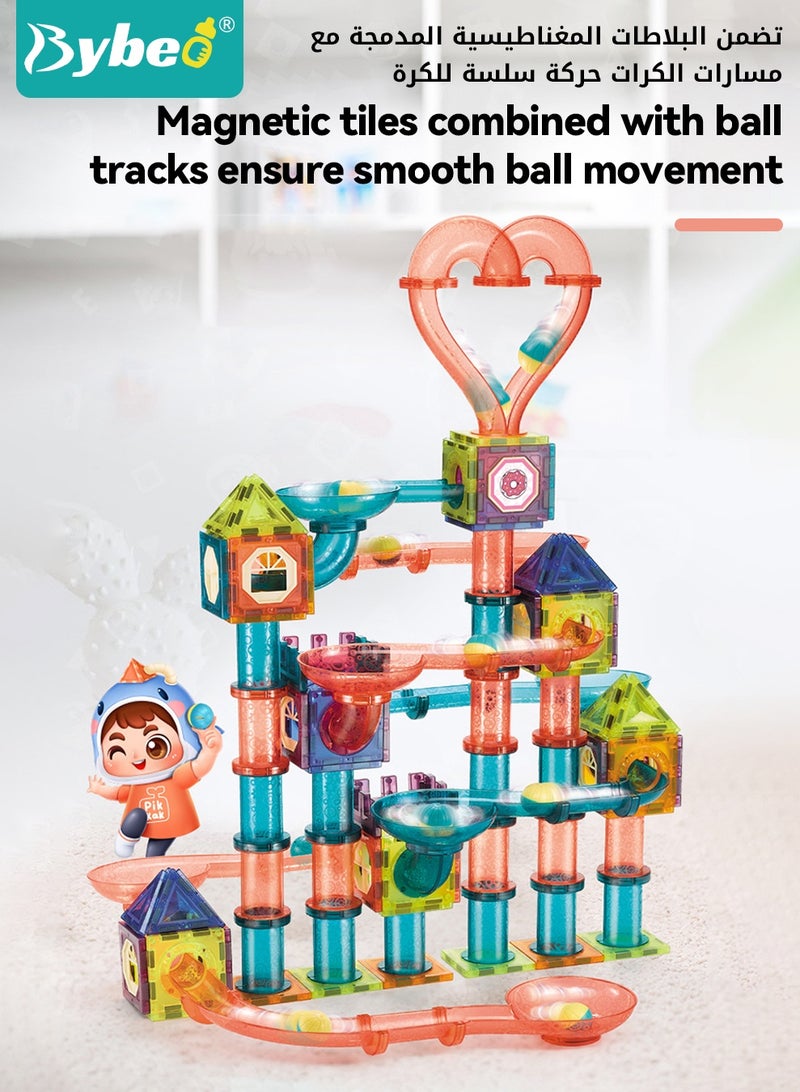 بيبو مجموعة من 111 قطعة من البلاطات المغناطيسية الخفيفة، مجموعة ألعاب بناء للأطفال، مكعبات بناء ملونة للمسارات، ألعاب تعليمية ثلاثية الأبعاد واضحة STEM، ألغاز مغناطيسية وبلاطات تكديس للأطفال من عمر 3 و4 و5 و6 و7 و8 و10 سنوات فما فوق - Image 3