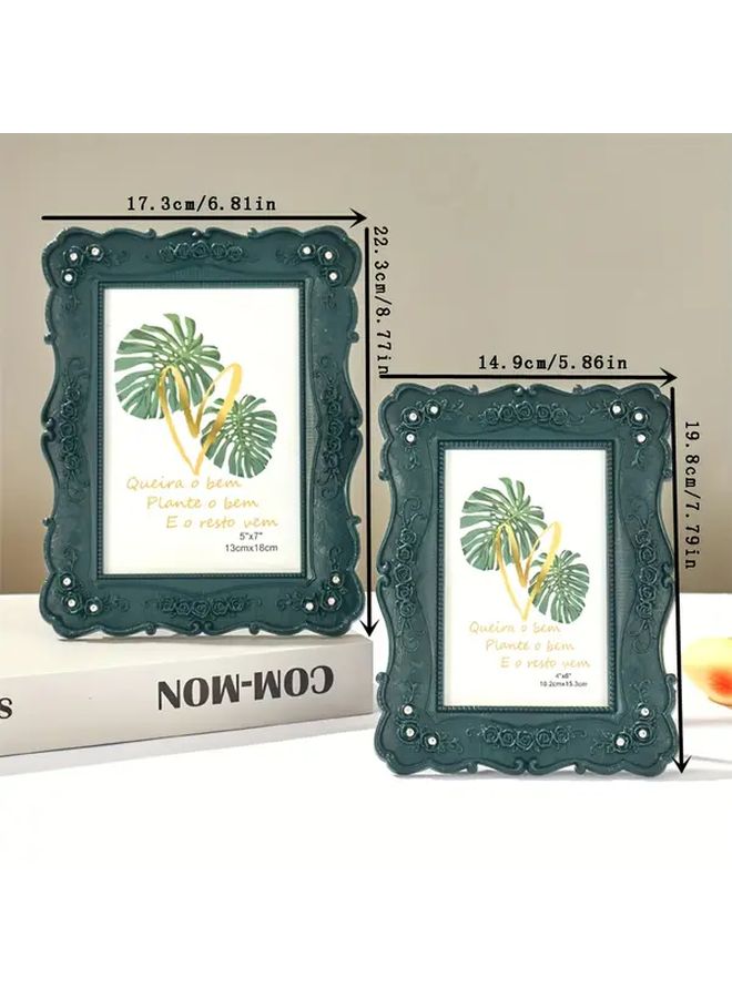 Vintage Dark Green Embossed Photo Frame with Rhinestone Accents Fits 6x7 Photo for Home Christmas Decor - Image 3