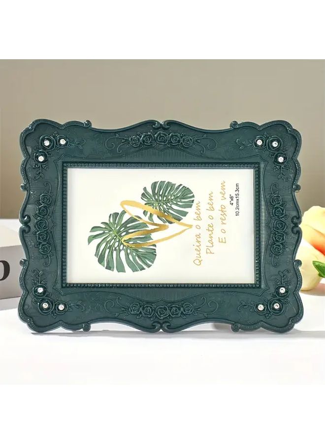 Vintage Dark Green Embossed Photo Frame with Rhinestone Accents Fits 6x7 Photo for Home Christmas Decor - Image 5