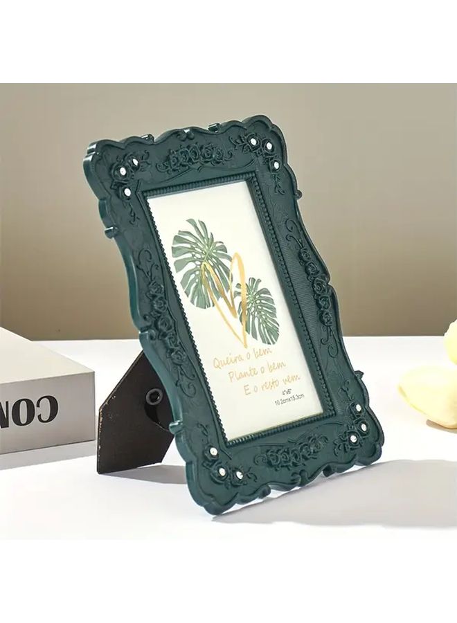 Vintage Dark Green Embossed Photo Frame with Rhinestone Accents Fits 6x7 Photo for Home Christmas Decor - Image 2