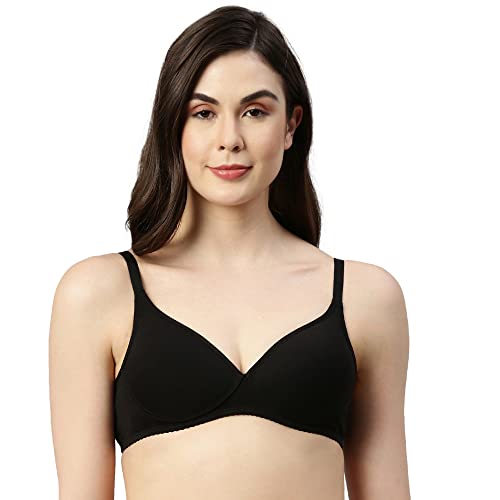 Enamor A039 Perfect Coverage Stretch Cotton T-Shirt Bra- Padded, Wirefree & Medium Coverage Black - Image 1