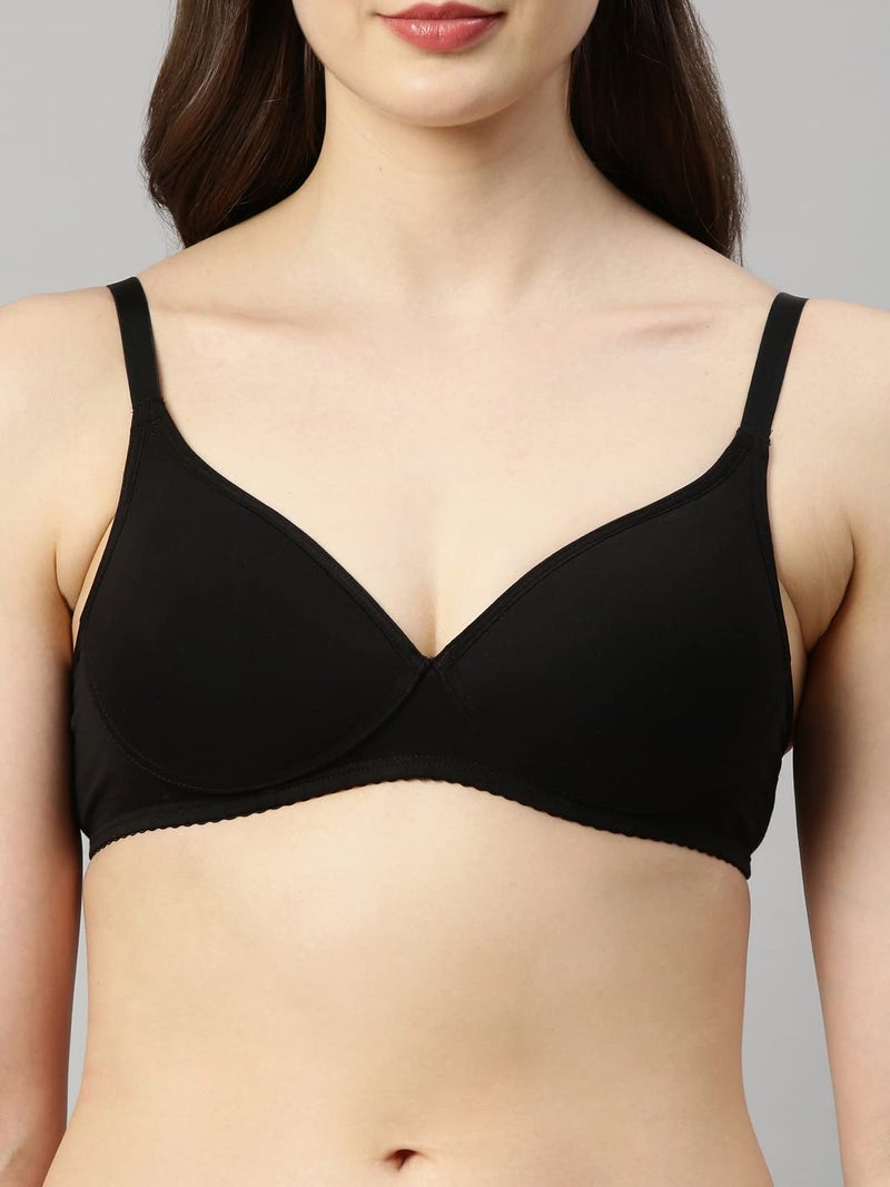 Enamor A039 Perfect Coverage Stretch Cotton T-Shirt Bra- Padded, Wirefree & Medium Coverage Black - Image 4