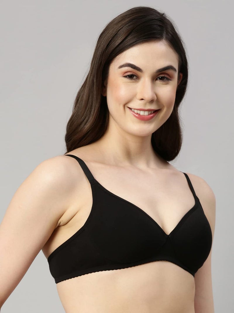 Enamor A039 Perfect Coverage Stretch Cotton T-Shirt Bra- Padded, Wirefree & Medium Coverage Black - Image 3