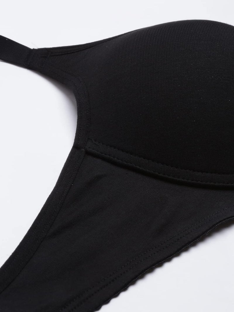 Enamor A039 Perfect Coverage Stretch Cotton T-Shirt Bra- Padded, Wirefree & Medium Coverage Black - Image 5