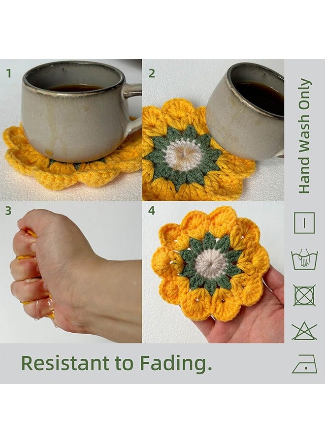 3 PCS Handmade Flower Crochet Coasters -Tea Coaster Cup Mats Plant Pot Coaster Set Fun Soft Decorative Coasters for Tabletop Protection Home Decor - Image 3