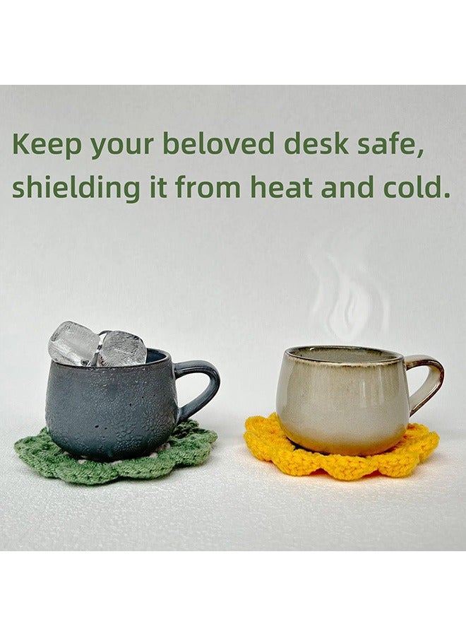 3 PCS Handmade Flower Crochet Coasters -Tea Coaster Cup Mats Plant Pot Coaster Set Fun Soft Decorative Coasters for Tabletop Protection Home Decor - Image 5