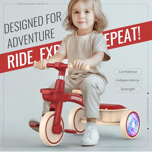SEREED Colorful Lighting Toddler Tricycle for 25 Years Old Boys Girls Adjustable SeatHandlebar Trike Removable Basket Birthday Gift Idea for Kids Ages 2 Red - Image 5
