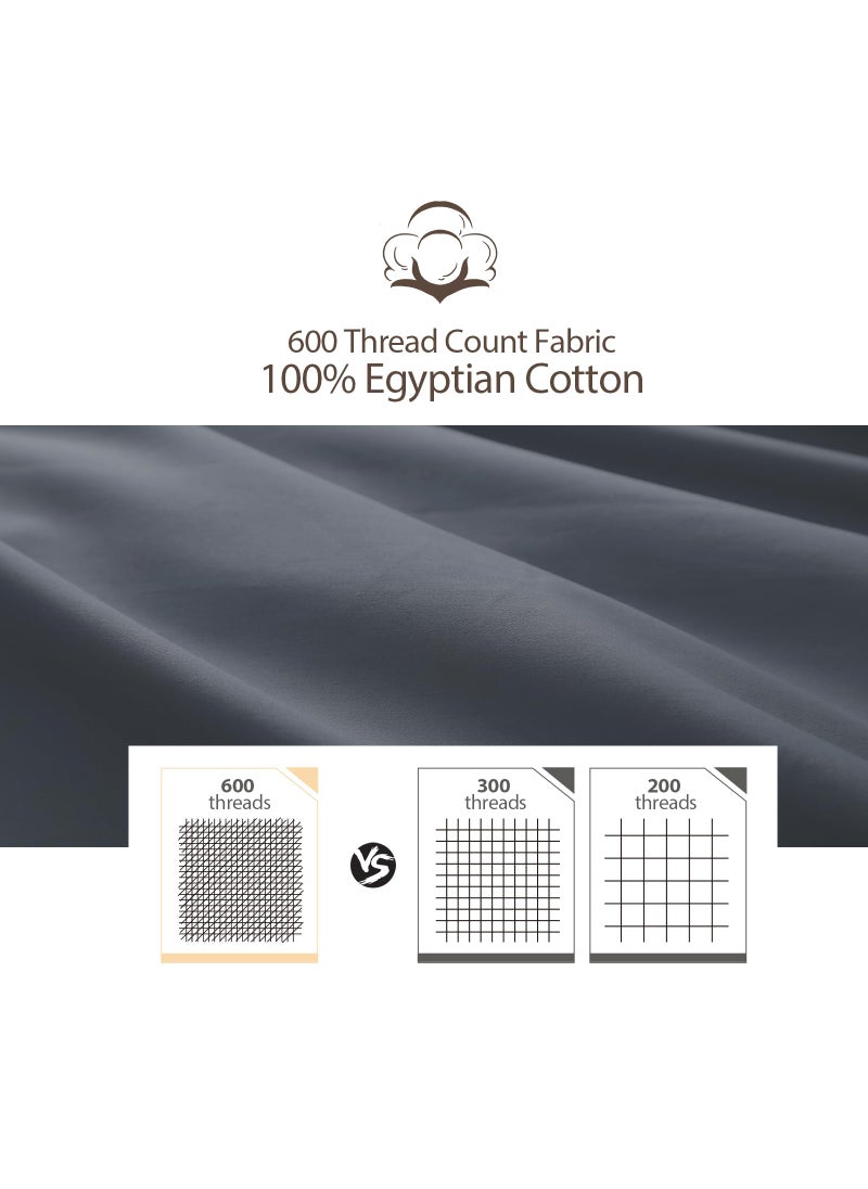 Shunjie.Home 2-Pack Pure Cotton Fitted Sheet Full Size  600 Thread Count 16"" Deep Pocket Egyptian Cotton Fitted Sheet (2pcs  Full  Dark Grey)  - Image 4