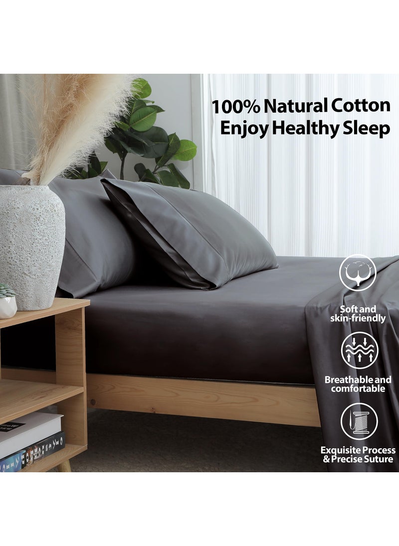 Shunjie.Home 2-Pack Pure Cotton Fitted Sheet Full Size  600 Thread Count 16"" Deep Pocket Egyptian Cotton Fitted Sheet (2pcs  Full  Dark Grey)  - Image 3