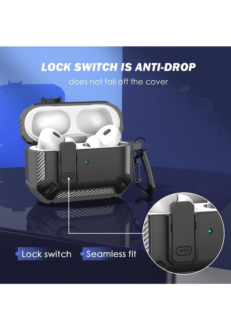 Airpods Pro 2 Case 2022, Airpods Pro 2 Locking Case with 3-in-1 Cleaning Tool, Drop-Proof Hard Case Rugged Shock Sleeve with Key Fob, Compatible with Apple Airpods Pro 2 2022 (Black/Gray) - Image 2