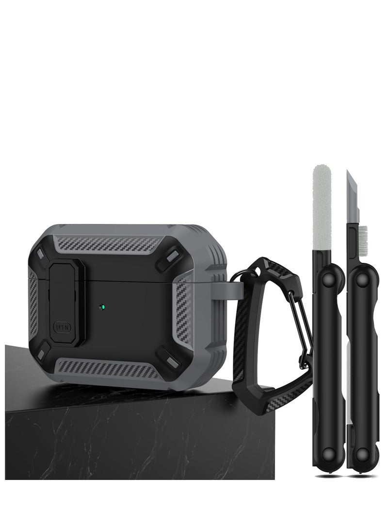 Airpods Pro 2 Case 2022, Airpods Pro 2 Locking Case with 3-in-1 Cleaning Tool, Drop-Proof Hard Case Rugged Shock Sleeve with Key Fob, Compatible with Apple Airpods Pro 2 2022 (Black/Gray) - Image 1