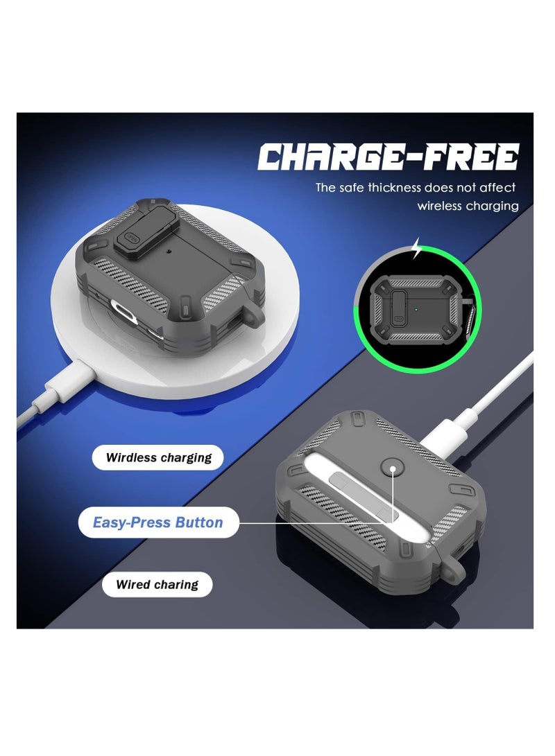 Airpods Pro 2 Case 2022, Airpods Pro 2 Locking Case with 3-in-1 Cleaning Tool, Drop-Proof Hard Case Rugged Shock Sleeve with Key Fob, Compatible with Apple Airpods Pro 2 2022 (Black/Gray) - Image 3