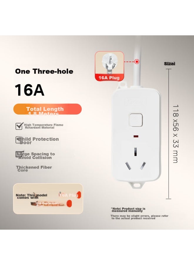 Midea 16a High-power Air Conditioner Socket With Switch Power Strip/extension Cord/power Bar/power Strip/power Board, 1 Master Control, 1.8 Meters Long - Image 1