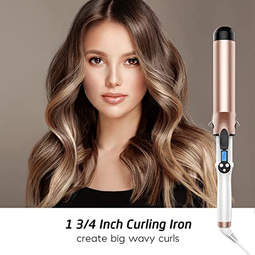 Hoson 1 3/4 Inch Curling Iron Large Barrel, 1.75 Long Barrel Curling Wand Dual Voltage, Ceramic Tourmaline Coating with LCD Display, Glove Include - Image 2