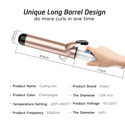Hoson 1 3/4 Inch Curling Iron Large Barrel, 1.75 Long Barrel Curling Wand Dual Voltage, Ceramic Tourmaline Coating with LCD Display, Glove Include - Image 5
