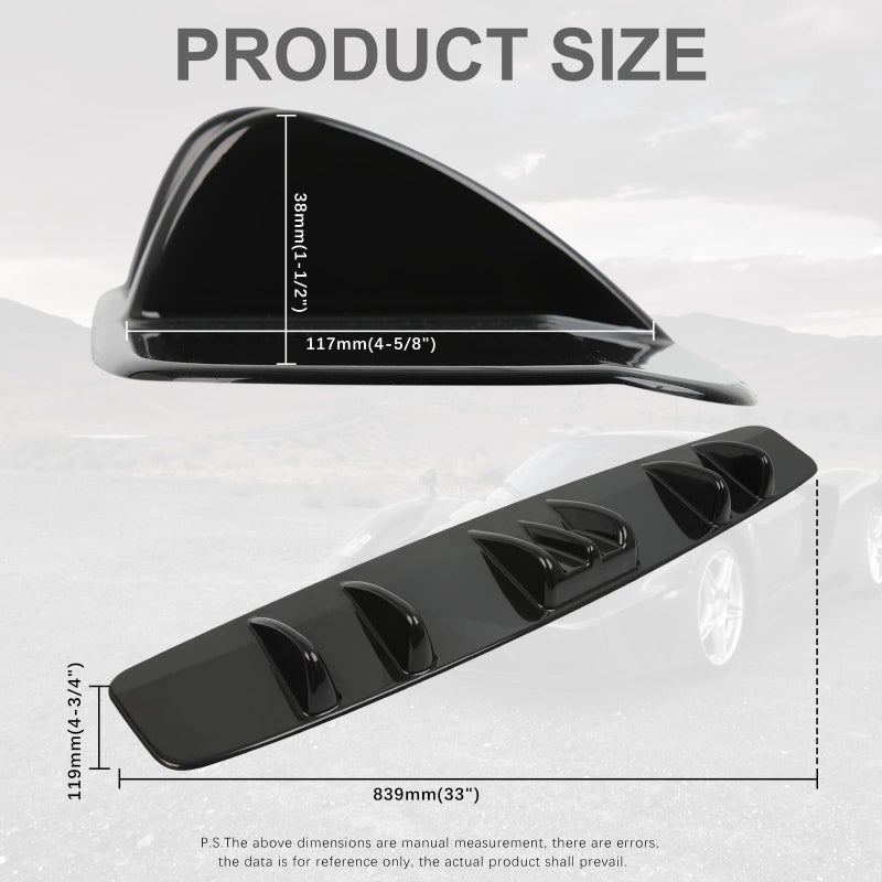 DREAMOTOR 33" Car Rear Bumper Lip, Universal Rear Diffuser Shark Fin Style Bumper, Wing Spoiler Splitter Spoiler, Compatible with Honda Civic Accord Volkswagen VW Jetta Audi A3 Ford Explorer Chrysler - Image 4
