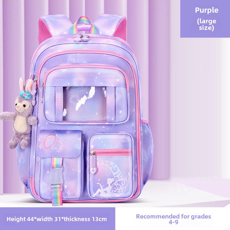 Waterproof Canvas Princess Backpack for Girls Grades 1-5 Purple large 