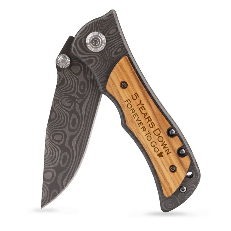 ZENNLAB Moblade Engraved Pocket Knife for Husband 5 Years Anniversary Present 5 Years of Marriage Gift for him 5th Anniversary Husband Gift Wooden Anniversary for Husband Gift