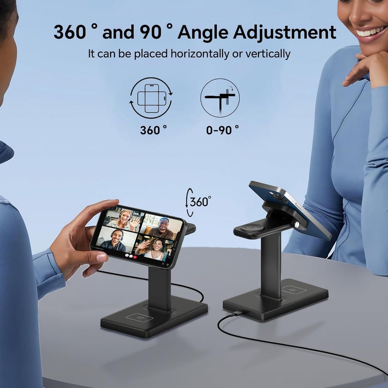 SYOSI Magnetic 3-in-1 Wireless Charging Station, 15W Fast Charger with Rotating Pad for iPhone 16/15/14/13/12 Max/Pro/Plus, Compatible with IWatch & AirPods 4/3 Pro, Black - Image 4