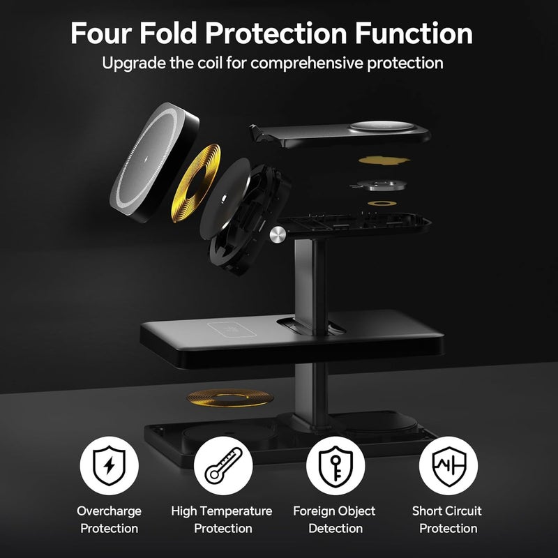 SYOSI Magnetic 3-in-1 Wireless Charging Station, 15W Fast Charger with Rotating Pad for iPhone 16/15/14/13/12 Max/Pro/Plus, Compatible with IWatch & AirPods 4/3 Pro, Black - Image 5
