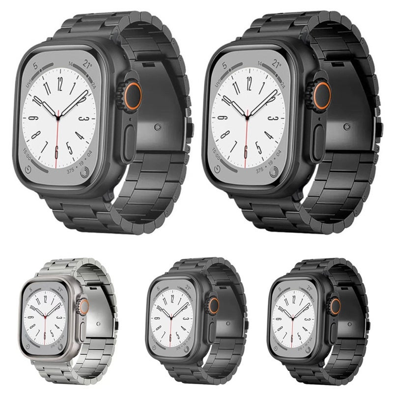 إيروريكس لساعة Apple Watch Series 7 مقاس 45 مم، سوار ساعة من سبائك التيتانيوم بثلاث حبات ومشبك مسطح (رمادي) - Image 2