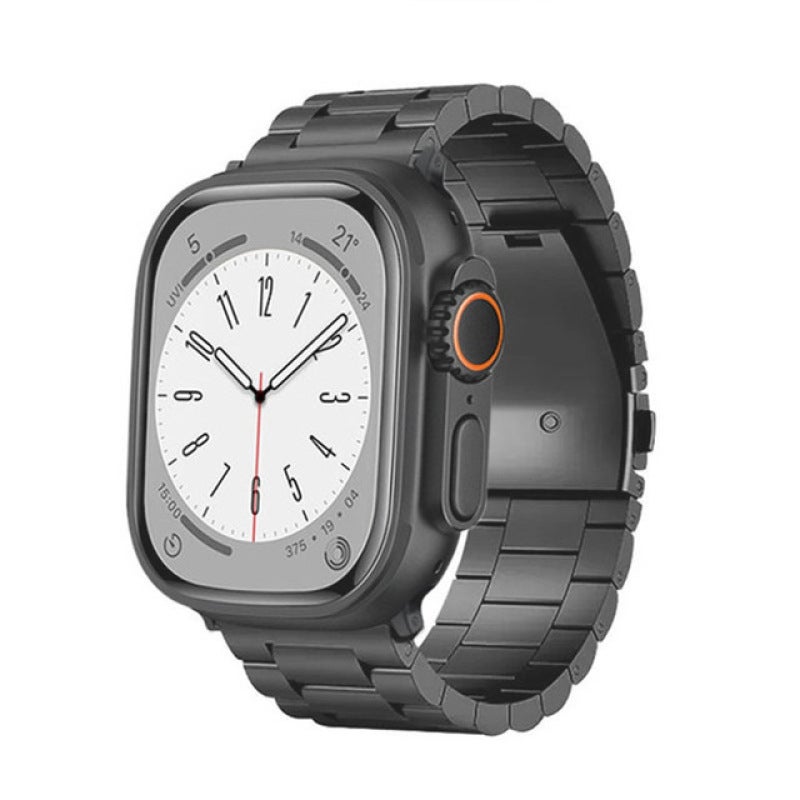 إيروريكس لساعة Apple Watch Series 7 مقاس 45 مم، سوار ساعة من سبائك التيتانيوم بثلاث حبات ومشبك مسطح (رمادي) - Image 1