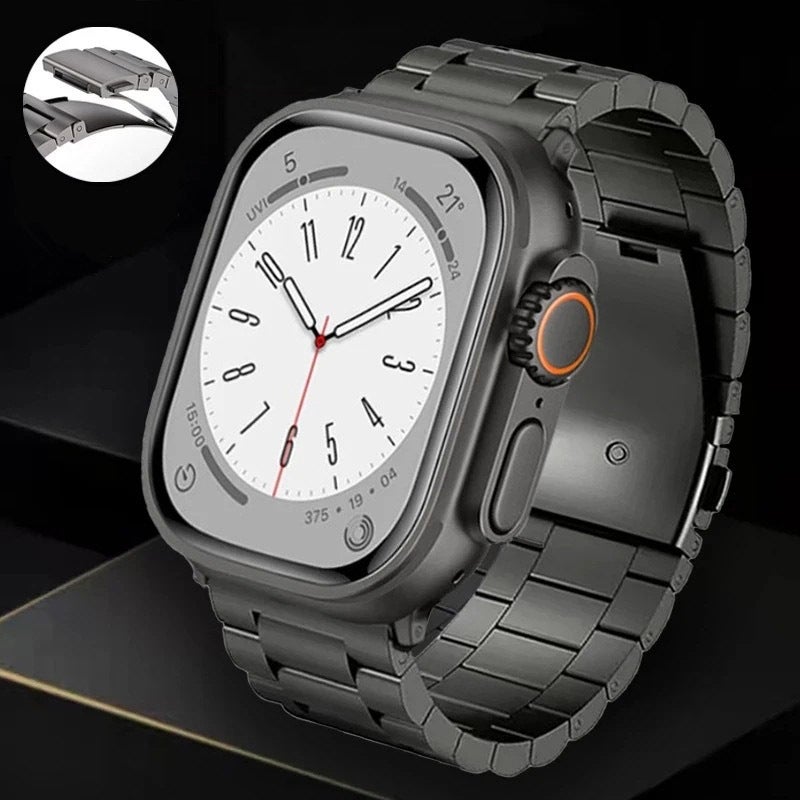 إيروريكس لساعة Apple Watch Series 7 مقاس 45 مم، سوار ساعة من سبائك التيتانيوم بثلاث حبات ومشبك مسطح (رمادي) - Image 3