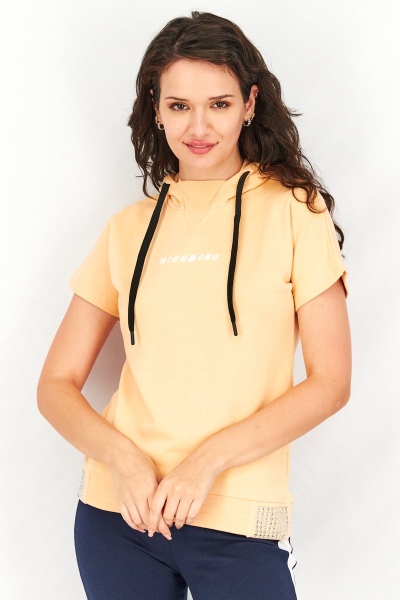 JOHN RICHMOND Women Sportswear Fit Hooded Top, Orange - Image 1
