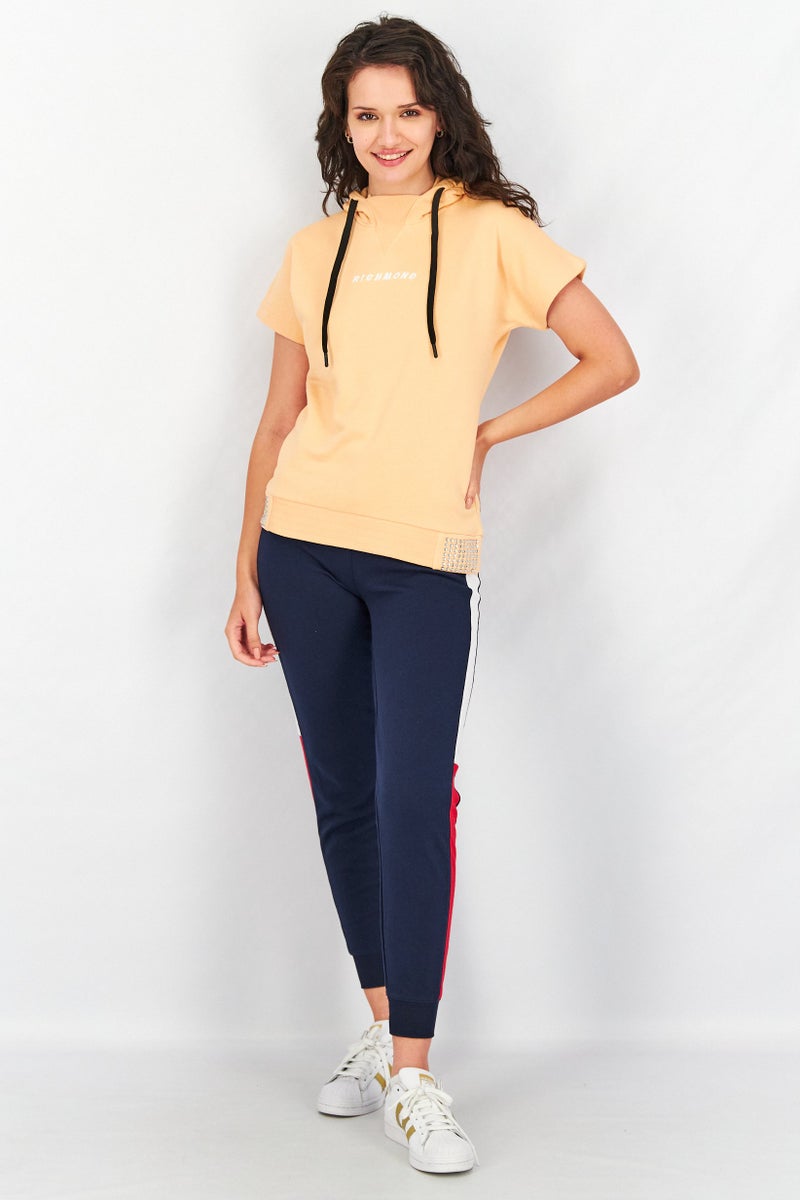 JOHN RICHMOND Women Sportswear Fit Hooded Top, Orange - Image 4