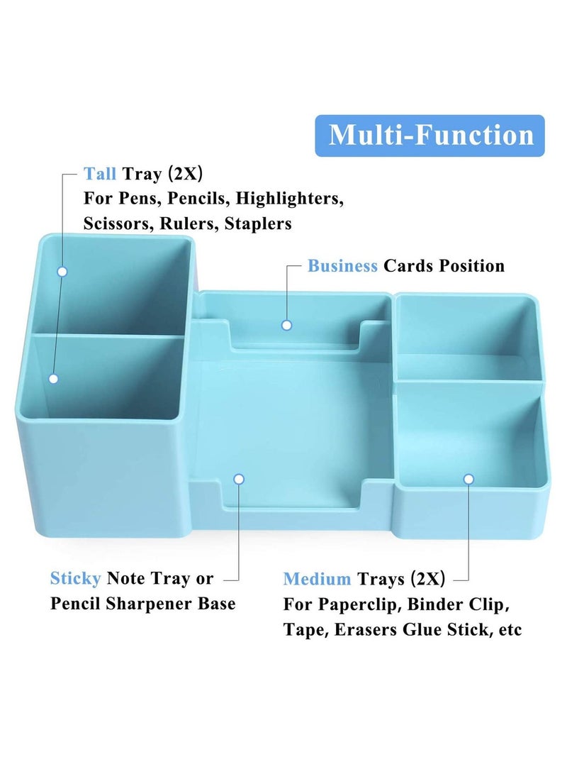 SYOSI Desk Organizer Office Supplies Caddy with Pen Holder, Pen Organizer Pencil Paperclip Holder for Desk Office, School and Home, 6 Compartments, Blue - Image 3