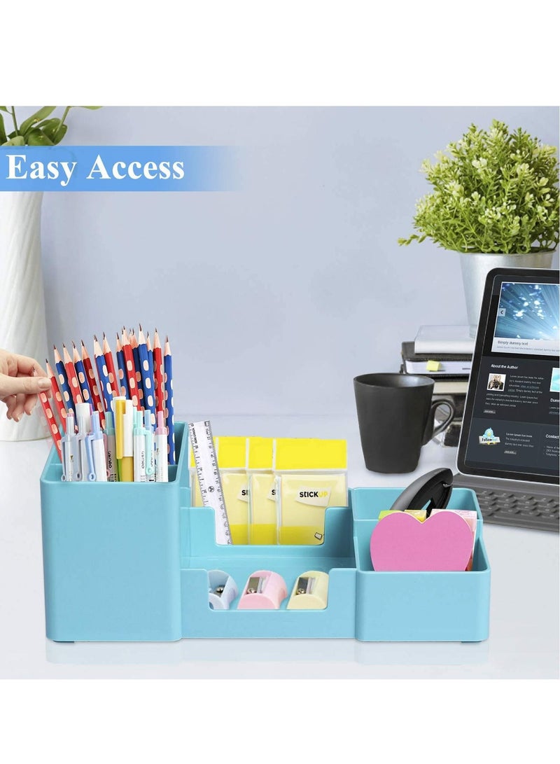 SYOSI Desk Organizer Office Supplies Caddy with Pen Holder, Pen Organizer Pencil Paperclip Holder for Desk Office, School and Home, 6 Compartments, Blue - Image 5