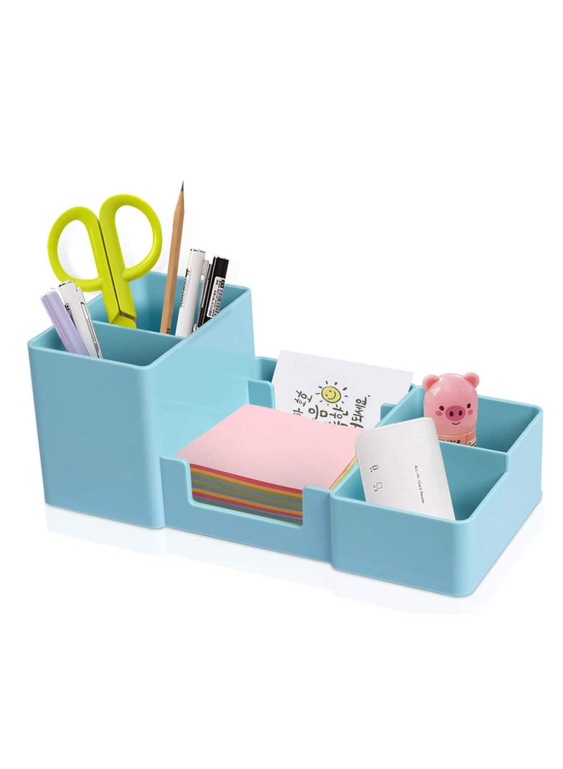 SYOSI Desk Organizer Office Supplies Caddy with Pen Holder, Pen Organizer Pencil Paperclip Holder for Desk Office, School and Home, 6 Compartments, Blue - Image 1
