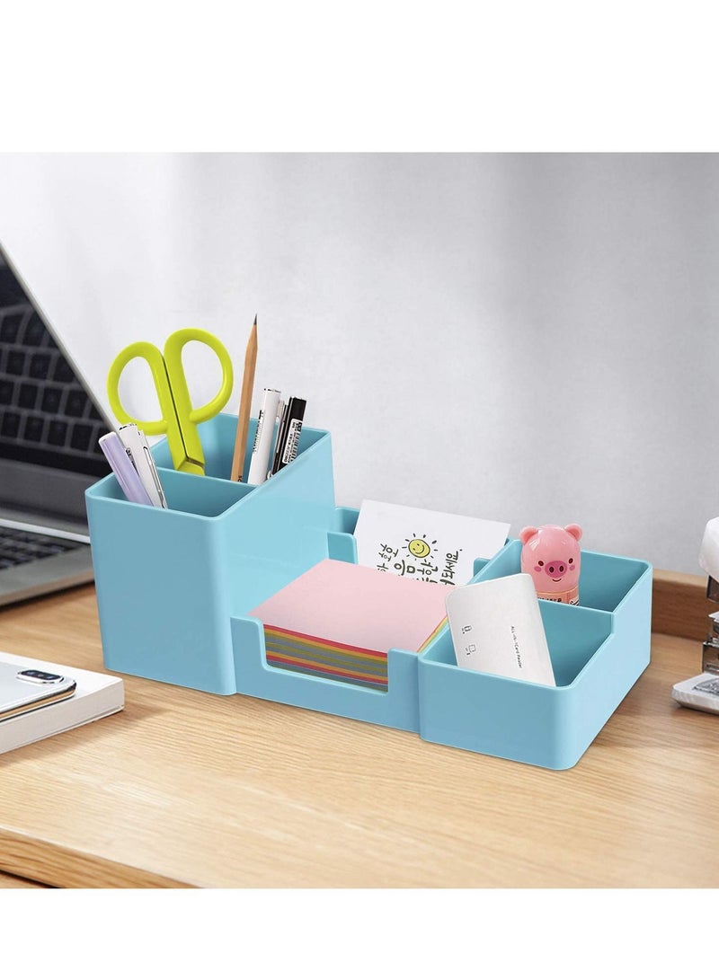 SYOSI Desk Organizer Office Supplies Caddy with Pen Holder, Pen Organizer Pencil Paperclip Holder for Desk Office, School and Home, 6 Compartments, Blue - Image 2