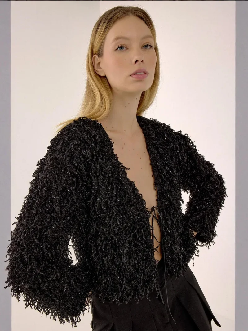 هيكاب Textured Glitter Puffer Cardigan