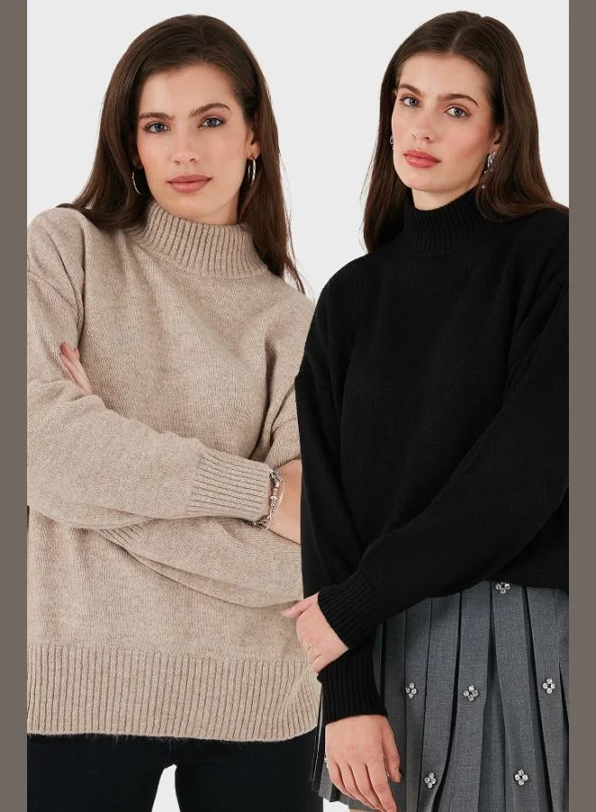 ليلا ليلى سويتر نسائي قطعتين ناعم بياقة عالية مقاس كبير
