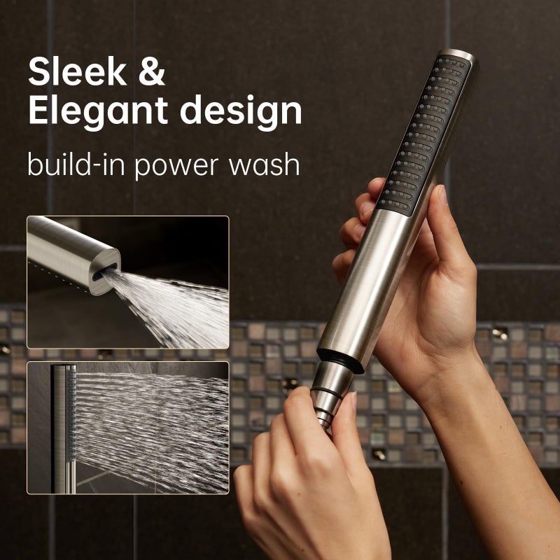 Veken 10" Luxurious Brushed Nickel All Metal Rain Shower Head with Handheld Spray Combo, High Pressure Rainfall Square Shower Heads with Extension Arm, Wide Dual Showerhead, Bathroom Accessories - Image 5
