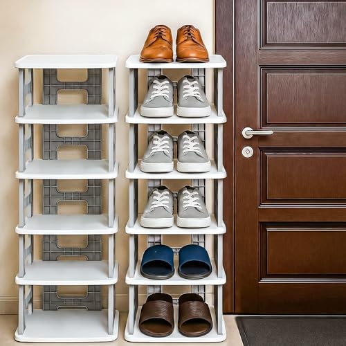 VERAT 6-Tier Shoes Rack/Foldable Shoe Rack/Adjustable Shoe Organizers/Shoe Rack Plastic/Shoe Stand Foldable/Multipurpose Footwear Stand for Home/Closet for Toys/Shoes/Slipers/Storage Organizer(Grey) - Image 1