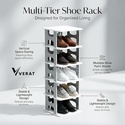 VERAT 6-Tier Shoes Rack/Foldable Shoe Rack/Adjustable Shoe Organizers/Shoe Rack Plastic/Shoe Stand Foldable/Multipurpose Footwear Stand for Home/Closet for Toys/Shoes/Slipers/Storage Organizer(Grey) - Image 4