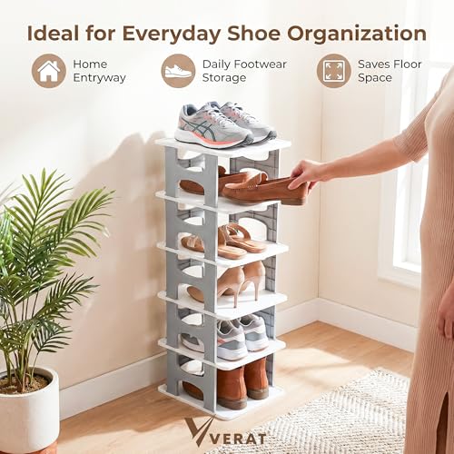 VERAT 6-Tier Shoes Rack/Foldable Shoe Rack/Adjustable Shoe Organizers/Shoe Rack Plastic/Shoe Stand Foldable/Multipurpose Footwear Stand for Home/Closet for Toys/Shoes/Slipers/Storage Organizer(Grey) - Image 3