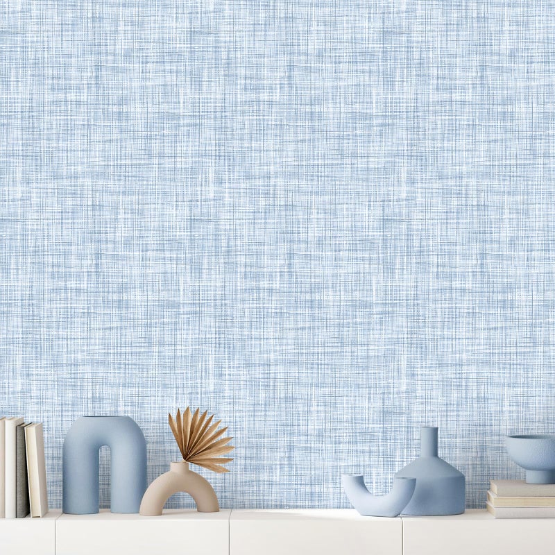 Qianglive Light Blue Grasscloth Wallpaper Peel and Stick Wallpaper Texture Contact Paper 173x120 Vintage Removable Waterproof Wall Paper for Room Walls Cabinets Furniture Drawers Desk