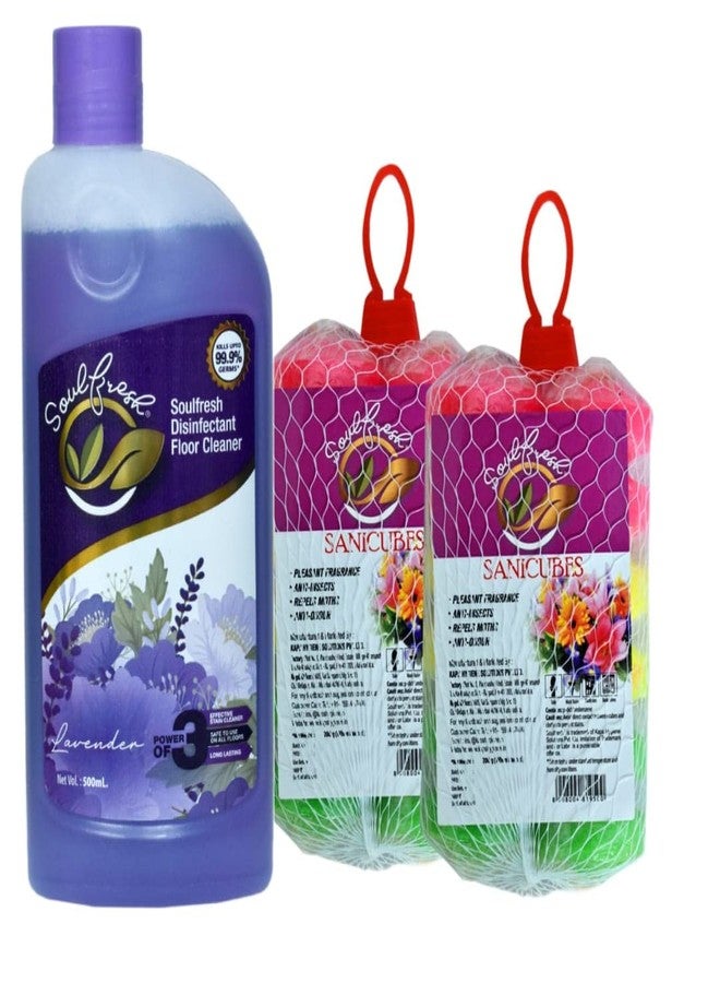 SOULFRESH Sanicubes Bathroom Freshener,Toilet, Urinal balls (Pack of 2) 400g + Disinfectant liquid floor cleaner 500ml - Image 1