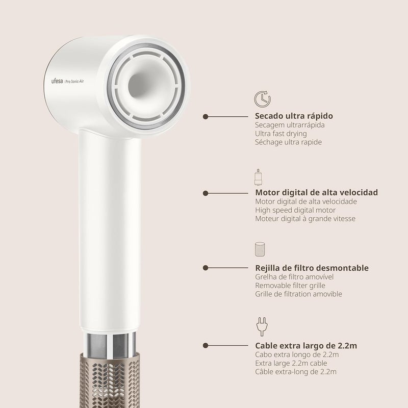 Ufesa Pro Ionic Air Hair Dryer, 110,000 RPM, Professional Hair Dryer, Intelligent Temperature Control, Strong Airflow 22 m/s, Very Quiet, Negative Ion Technology, Accessories - Image 2
