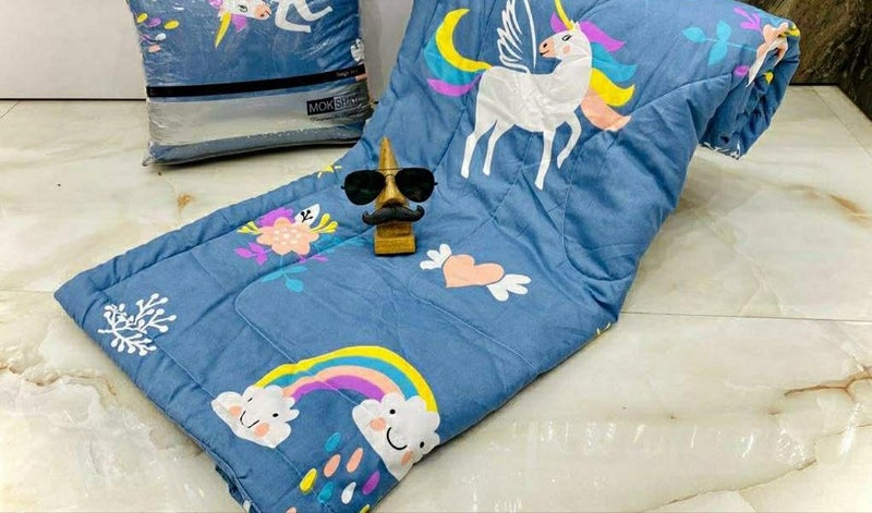 Blenzza Deco™ Glace Cotton Single Bed Reversible Babies 1 Kids Comforter & 1 Single Flat Bed Sheet with 1 Pillow Cover (Design 9) (0 to 8 Years Kids) - Image 1