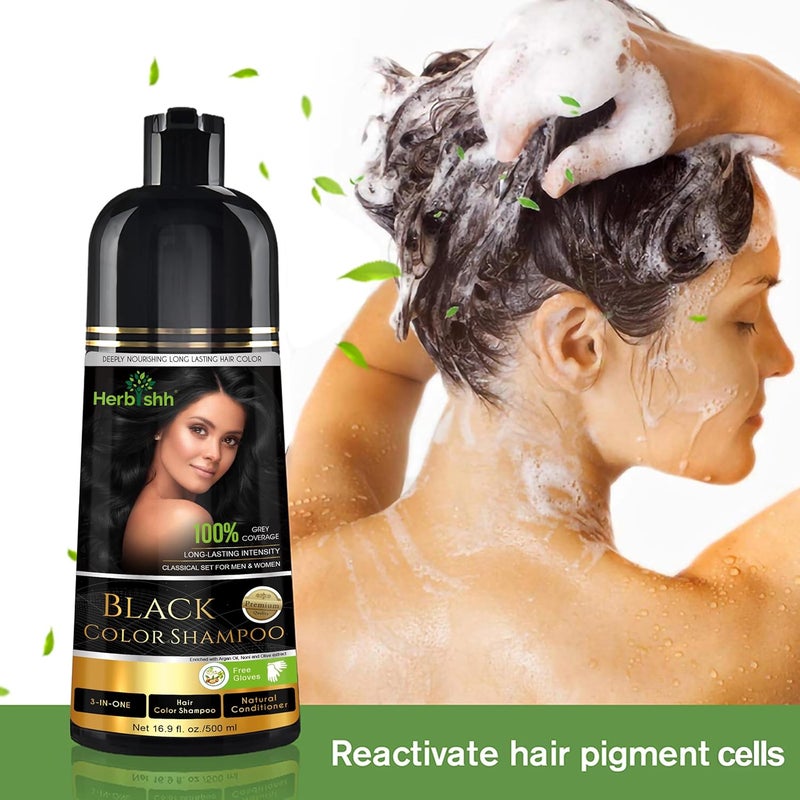 Herbishh Hair Colour Shampoo Black 500Ml Paraben Free Ammonia Free Dye For Women Men Permanent Hair Dye Shampoo with 100 Grey Coverage Up To 8 Weeks - Image 4