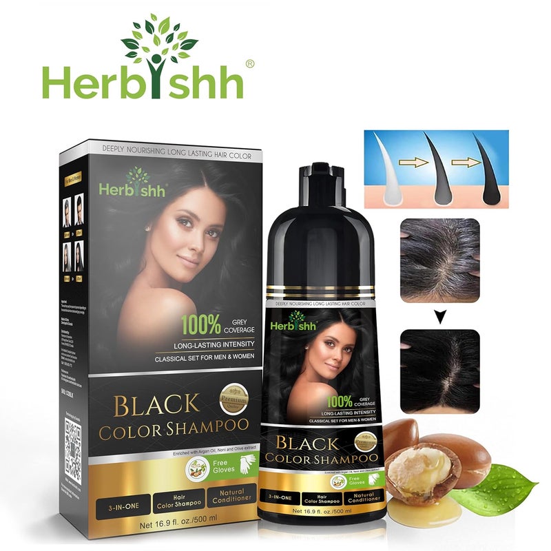 Herbishh Hair Colour Shampoo Black 500Ml Paraben Free Ammonia Free Dye For Women Men Permanent Hair Dye Shampoo with 100 Grey Coverage Up To 8 Weeks - Image 3